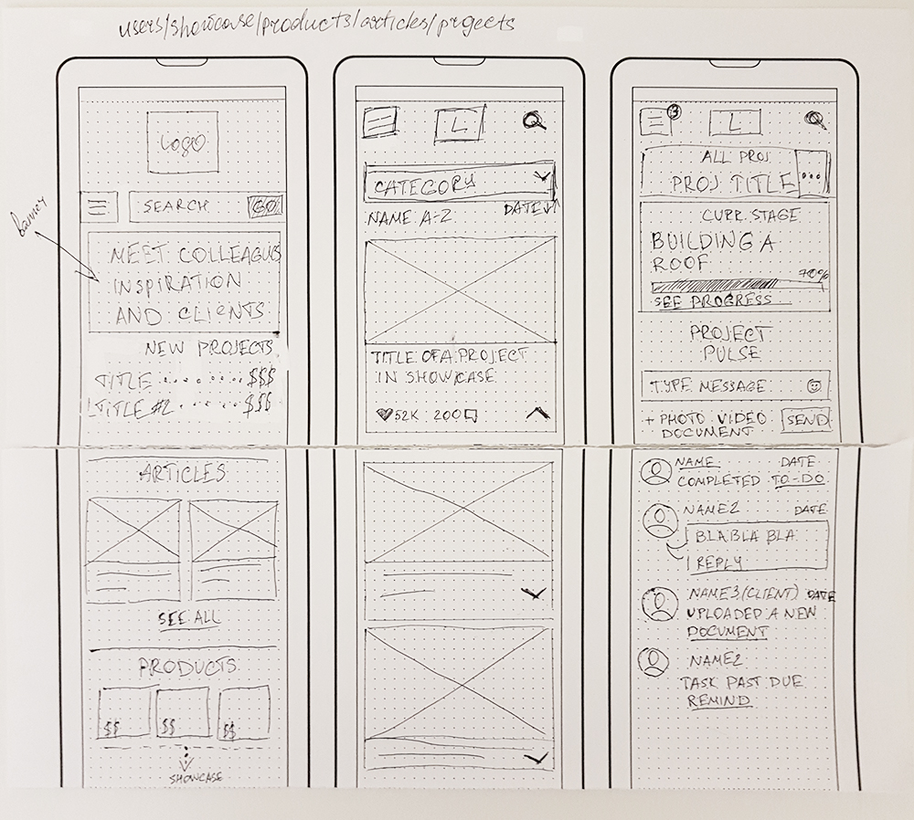 Paper prototypes for a website mobile version